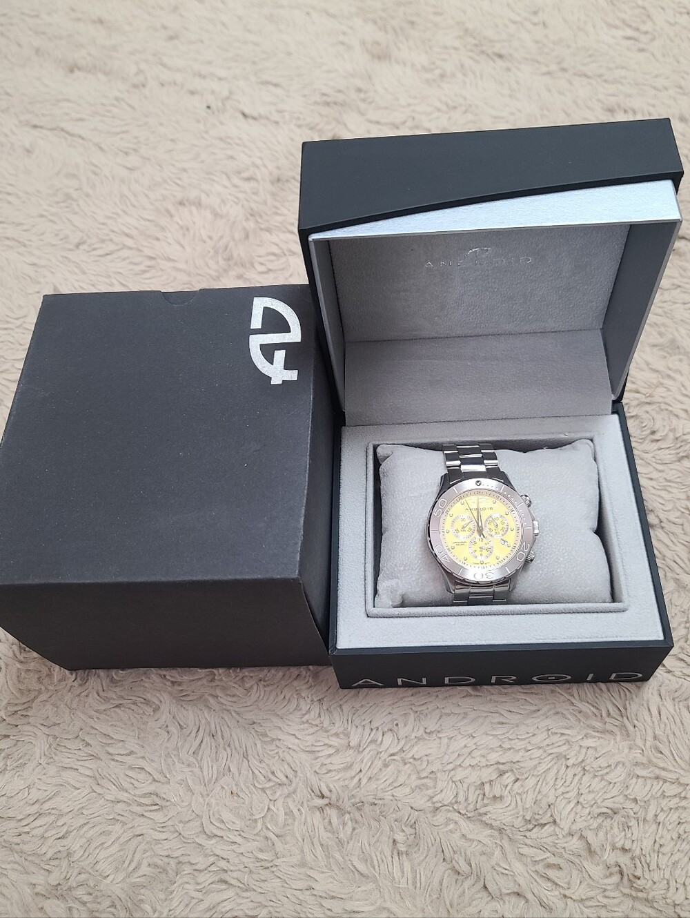 Android AD 302 Chronograph Men’s Stainless Steel Watch with Yellow Dial With Box